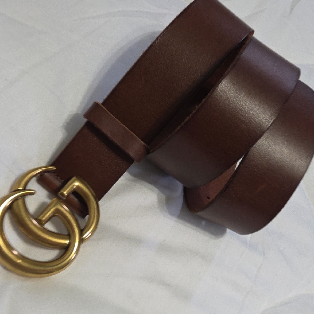 Gucci Brown Leather Belt with Gold Double G Buckle - Picture 12 of 13